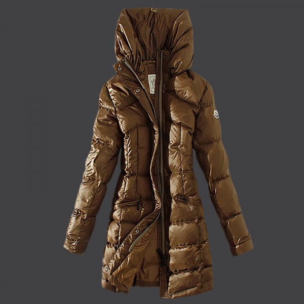 Moncler lungo Giù cappotto collo alto Scuro Khaki Presa M1069